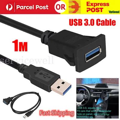$12.77 • Buy Square Car Dashboard Flush Mount USB 3.0 Male To Female Extension Panel Cable AU