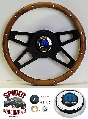 1970-1987 Dodge Steering Wheel MOPAR No Tilt 13 1/2  WALNUT WOOD 4 SPOKE Black • $209.95