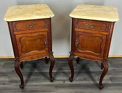 French Antique Bedside Tables Cupboards Cabinets With Marble Tops (LOT 2631) • £599