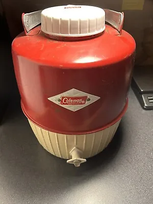 COLEMAN Red Water Jug Cooler 1 Gallon Diamond Emblem USA Working Vintage • $24.99