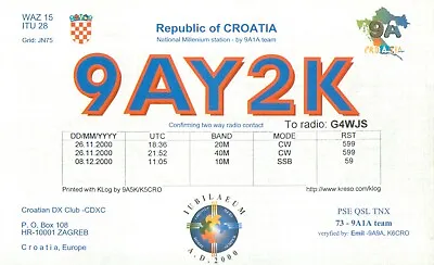 £2.89 • Buy 1 X QSL Card Radio Croatia 9AY2K DX Club Zagreb 2000 ≠ T053