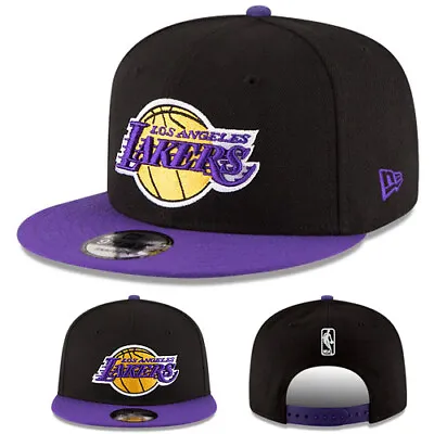 New Era L.A Lakers Snapback Hat Classic NBA Black Purple 2 Tone Color Cap • $34.95