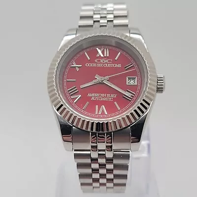 Custom Hand-Built Automatic Watch - 40mm Cherry-Red Sunburst Roman Date-Style • $235