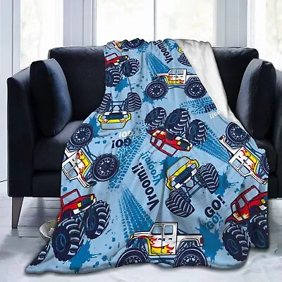 Monster Cartoon Truck Car Throw Blanket Soft Plush Fleece Bedding Cozy Gift • $31.19