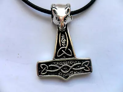 Unusual Viking Mjolnir Thor  Hammer  Pendant And Cord Necklace • £3.99