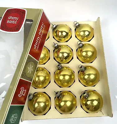 Vintage Shiny Brite Gold Glass Ball Christmas Ornaments 2  Set Box 12 • $33