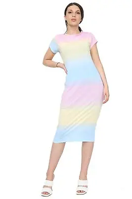 Womens Cap Sleeve Printed MIDI Dress Stretch Bodycon Plain Jersey Maxi Plus Size • £12.95