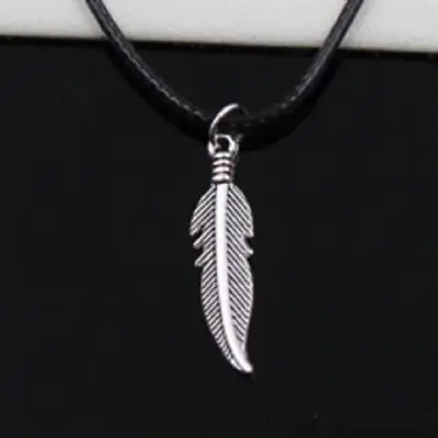 Silver Color Feather Necklace Black Rope Cord Women Men Free Gift Bag UK • £2.74