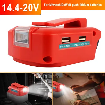 Charger LED Adapter For Milwaukee 2 USB Power Source 14.4-18V Li-ion Battery • $15.99