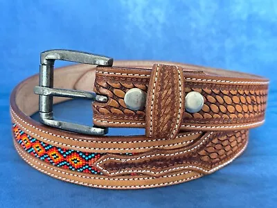 Western Belt Handmade Embossed Full Grain Leather Heavy Duty With Removal Buckle • $39.99