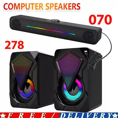 Wired Computer Speaker Bass Stereo Subwoofer For PC Laptop Notebook Desktop • £10.99