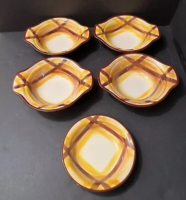 Vernonware ORGANDIE Lug/Chowder Bowls + 1 - Yellow Brown Plaid - 5 Bowls • $32.24