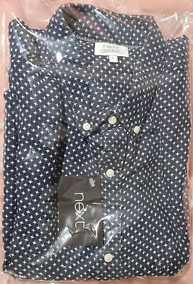 Next Mens Long Sleeve Shirt Size Large Navy Blue Polka Dot RRP  39.99.  • £15.99