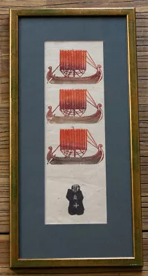 Barbara Robertson – 'Priest Worried'  Viking Ships Linoprint - Scottish Humorou • £29