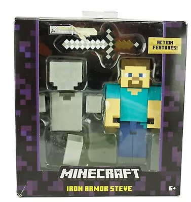 2015 Minecraft 5  Survival Mode Iron Armor Steve Figure Open Box Missing 1 Armor • $35.95