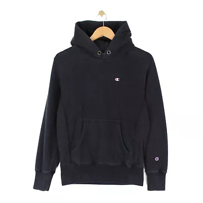 Champion Reverse Weave Hoodie Black Slim Fit Sweatshirt Cotton Mens Size M • $37.88