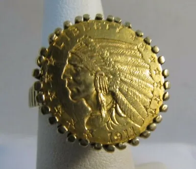 £1433.77 • Buy 22k Gold 1911 Indian Head Coin In 18k Ring  Size 5.25  SALE- SAVE 900.  #R276