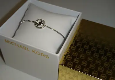 Michael Kors Logo Silver Slider Adjustable Bracelet Crystals MKJ7320040 + MK BOX • $69.99