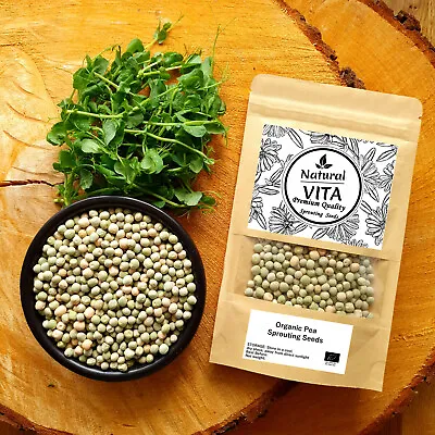 £2.89 • Buy Organic Sprouting Pea Seeds - Growing Green Shoots Sprouts GMO Free UK Stock