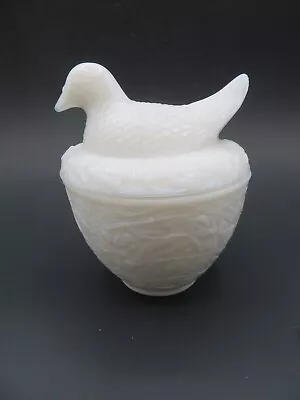 Avon Milk Glass Trinket Candy Dish With Lid Dove Bird Hen On Nest 5  High • $9.99