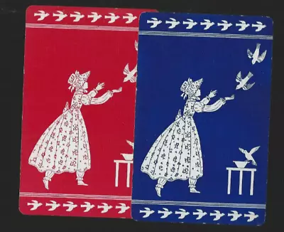 Vintage Swap  Playing Card    Children X 2   Silhouette Girls & Birds • $1.70