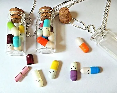 $11.99 • Buy BOTTLE OF LITERALLY HAPPY PILLS Chill Drugs Pendant Necklace Jar Vial Kawaii 2Y