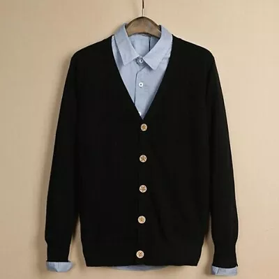 Mens Knitted Cardigan Jacket Coat Sweater Casual Office Retro V Neck Slim Solid • $26.95