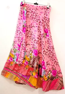 Sushila Vintage Sari Magic Wrap Skirt Bohemian Double Layer Multicolor Maxi • $37.99