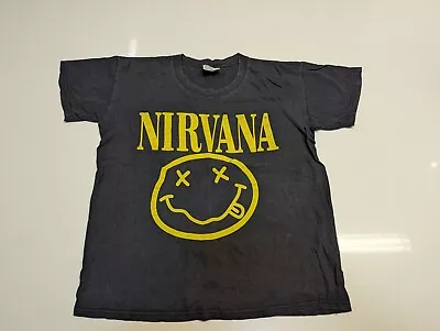 Nirvana 90's Smiley Black And Yellow Band Music T-Shirt Vintage Size XL PreOwned • $45