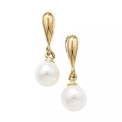 9ct Yellow Gold Pearl Drop Earrings Hallmarked • £61.18