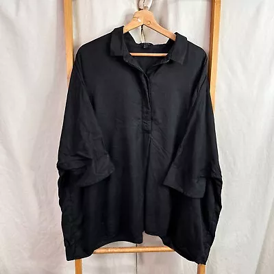 COS Button Up Shirt Womens 44 Black 3/4 Sleeve Relaxed Fit Collared Tunic Top • £14.17