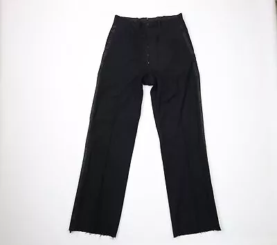 Vtg 30s Mens 31x34 Bespoke Wool Button Fly Satin Striped Tuxedo Pants Black USA • $262.46