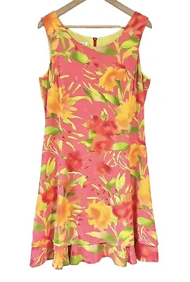 Vintage Mevisto 90s Floral Dress - Size 12 - Hot Pink RaRa Skirt Layered Shift • £19.95