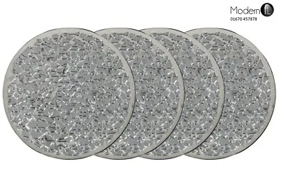 £7.99 • Buy 4 Mirrored Silver Mosaic Sparkle Glass Coasters, Crackle Glass Silver Coasters