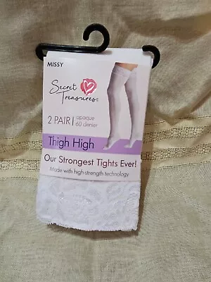 Sec Treas Women's White Lace Top Opaque 60 Denier Thigh High Tights 2 Pair Missy • £7.71