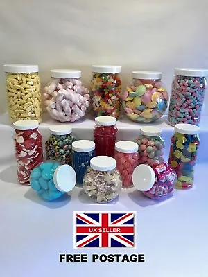 15 Plastic Sweet Jars White Lids Candy Buffet Wedding Christening Party Storage • £18.99