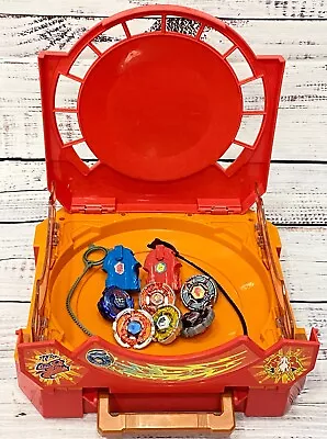 2010 Beyblade Metal Fusion BeyStadium Battle Arena Case 8 Beyblade 2 Launchers • $74.99