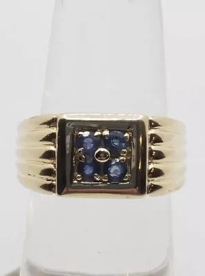 Mens 14K Solid Yellow Gold .20tcw Natural Blue Sapphire Pinky Ring Size 6.75 • $325