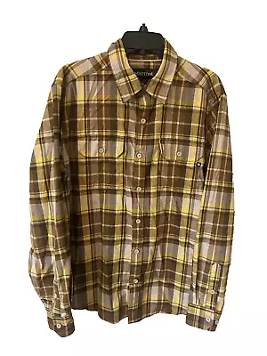 Marmot Flannel Shirt Mens Size Large Brown And Yellow Button Down Long Sleeve • $24.97