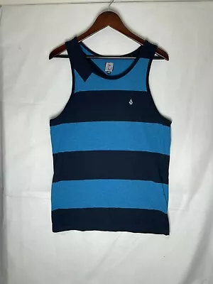 Volcom Tank Top Muscle Shirt Basketball Jersey Blue Stripes Logo Size Medium • $9.88