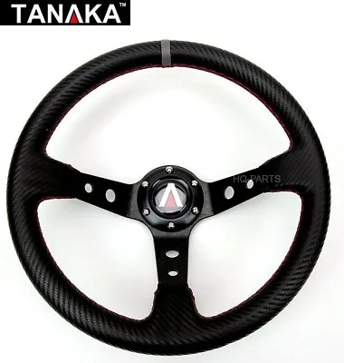 Tanaka Universal 6 Bolt 350mm Deep Dish PVC Leather Carbon Fiber Steering Wheel  • $36.95