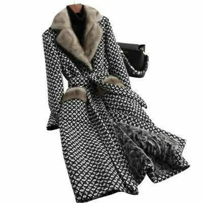 $116.86 • Buy Women's Wool-blend Coat Plaid Fur Lining Long Coat Warm Fur Collar Coat Parka -