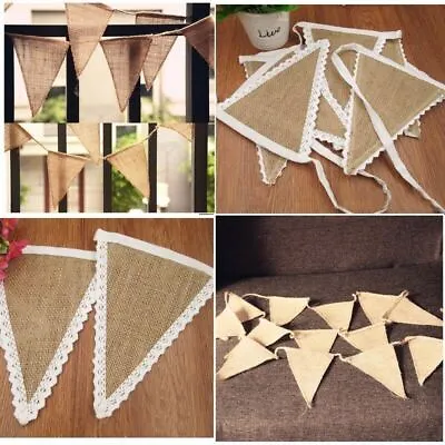 £3.69 • Buy Wedding Party Decor Rustic Lace Vintage Jute Hessian Burlap Chic Banner Bunting