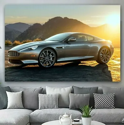 Aston Martin Db9 Silver Car PRINT DEEP FRAMED CANVAS WALL ART OR POSTER PICTURE  • £12.99