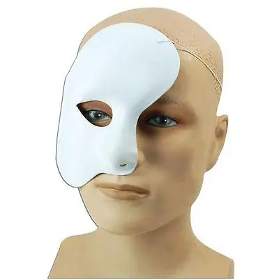White Phantom Of The Opera Venetian Style Fabric Masquerade Mask Halloween Mens • £4.49