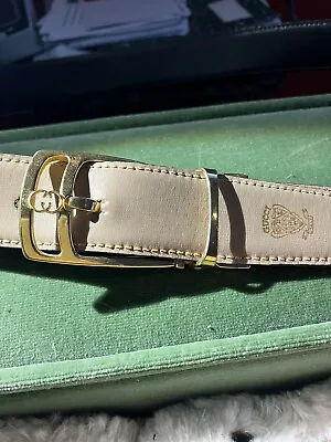 Vintage Rare Subtle GUCCI ITALY GOLD BUCKLE Taupe Black LEATHER BELT  Reversable • $199