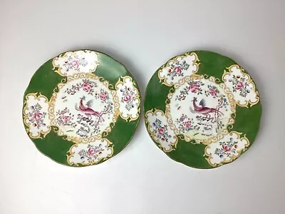 Early Minton Cockatrice Green Scalloped 9” Luncheon Plates Globe Mark Pair (2) • $195