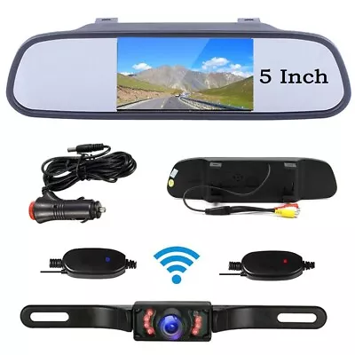 Car Rear View 5  LCD Monitor/Mirror Wireless Backup Camera Parking Reverse Set • $34.99