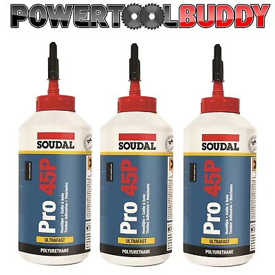 £29.50 • Buy Soudal PRO 45P X 3 Polyurethane PU Water Resistant Wood Glue Adhesive 750ml BAY4