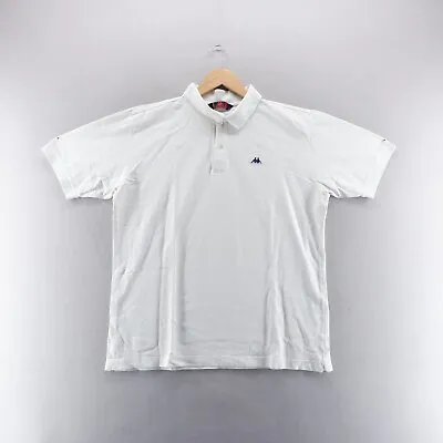 Vintage Kappa Mens Polo Shirt Large White Embroidered Logo Short Sleeve Cotton • £8.99